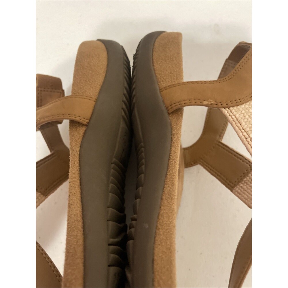 Vionic Brea Camel Tan & Beige leather & textile T-strap sandals 12W/43 - Picture 12 of 16